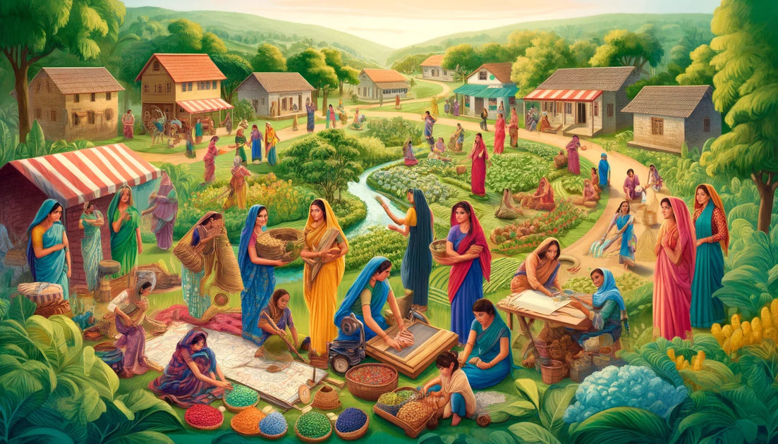 Women members of self-help groups working together in rural Maharashtra