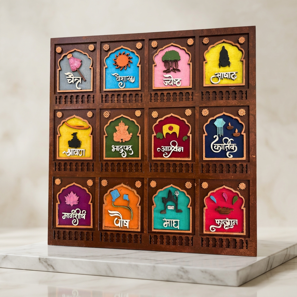 HANDCRAFTED BLISS Marathi Mahine Square Frame 15x15 Inch Traditional Wall Art Decorative Piece Cultural Home Decor Handcrafted By SHG Pack Of 1 Piece