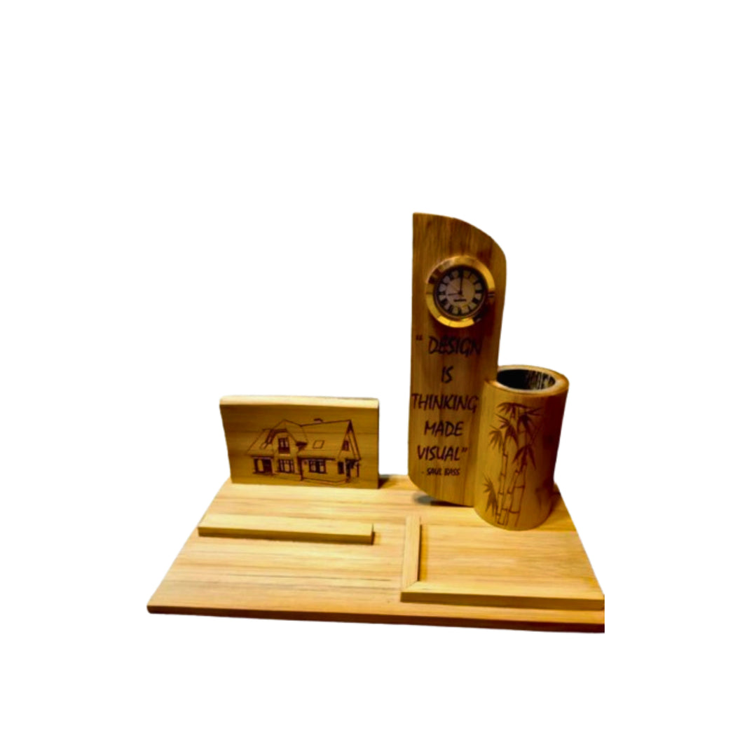 MANIKADEVI SHG, Handcraft Wooden Table Pen Stand With Watch Organizer, Pack Of 1