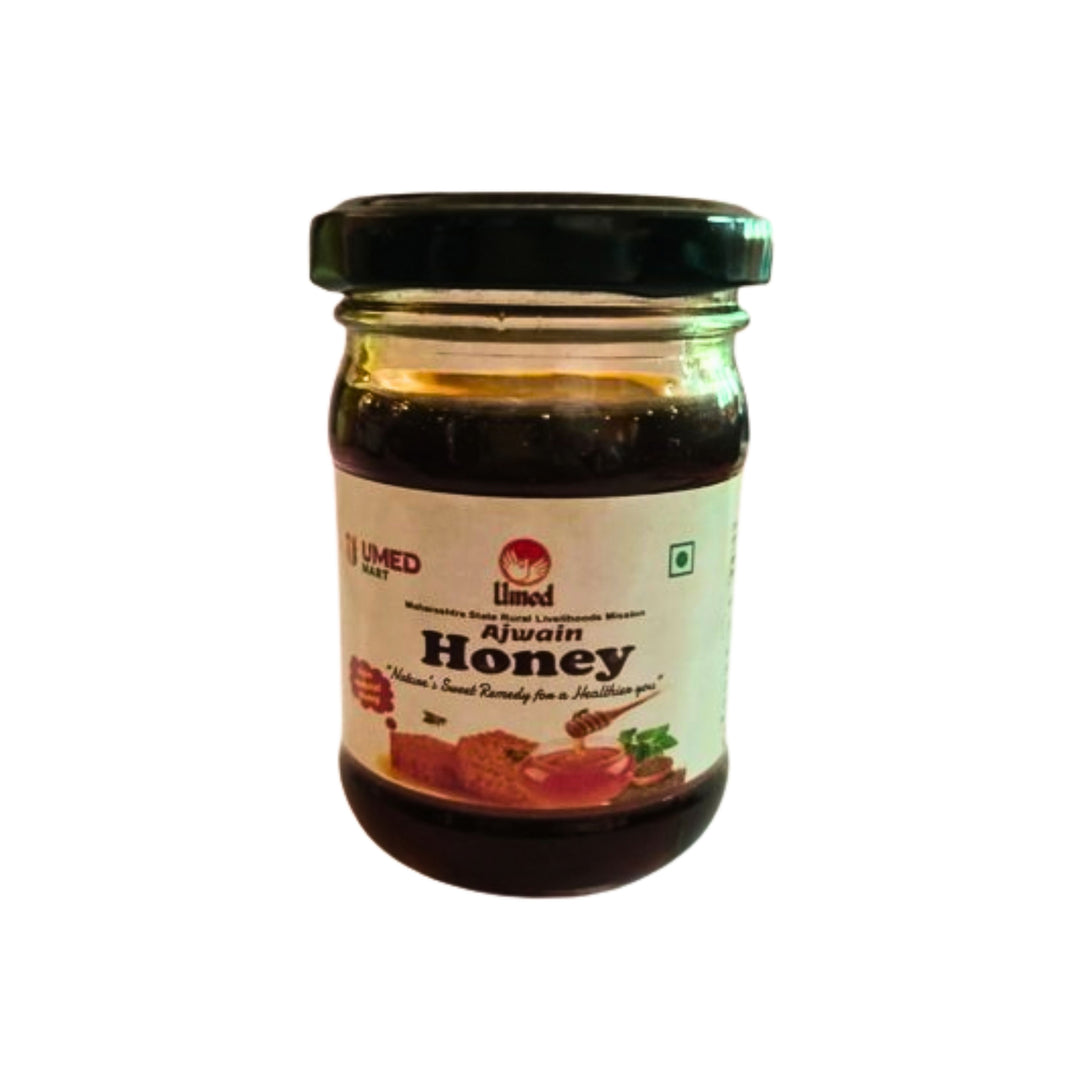Van Amrut Natural Ajwain Honey Pure Ayurvedic Digestive Wellness Honey Made by Women SHG Using Natural Ingredients No Artificial Flavours Pack of 250 ml