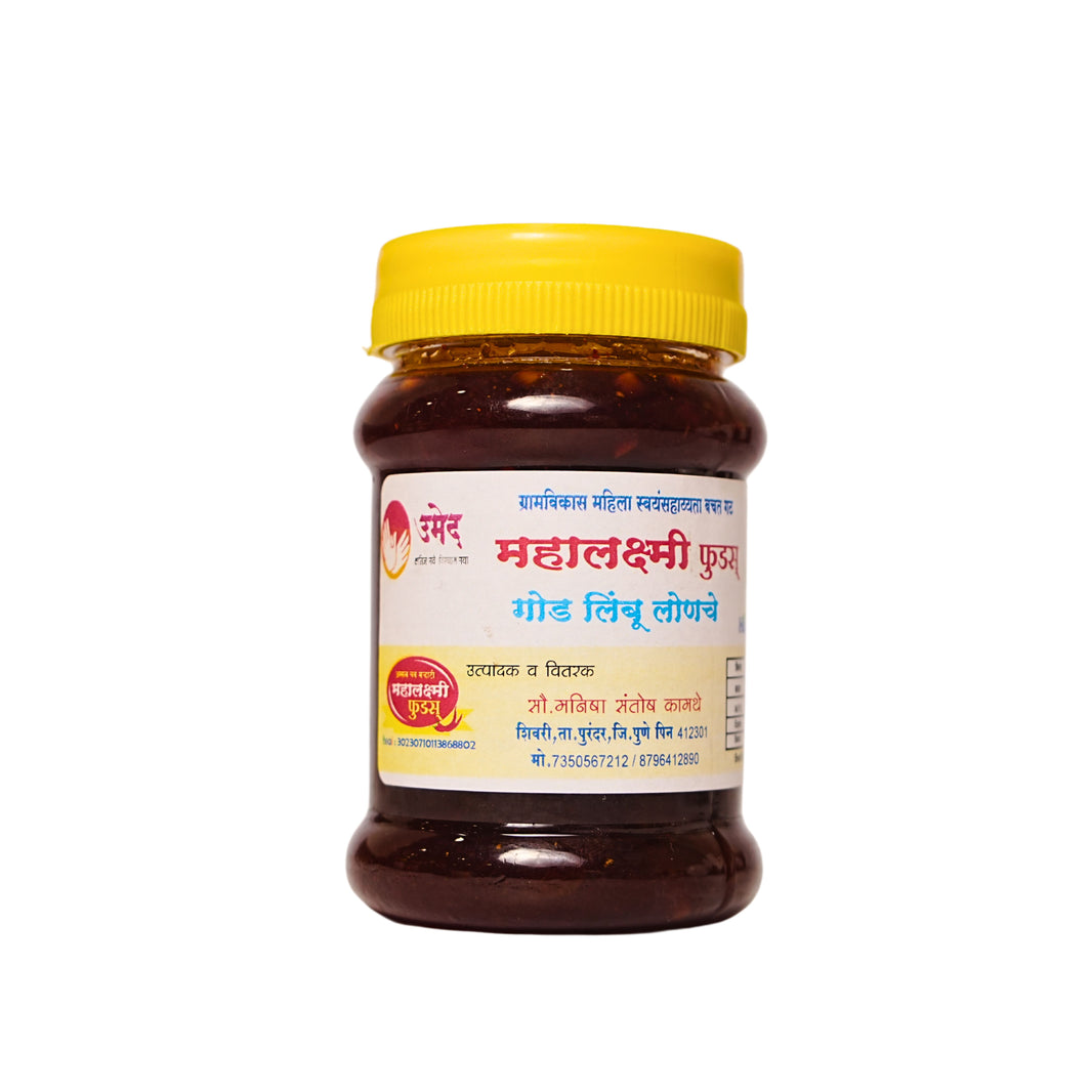 MAHALAKSHAMI FOODS, Sweet Lemon Pickle, Garmvikas SHG, Natural Ingredients, No Artificial Colour, Pack of 250 gm