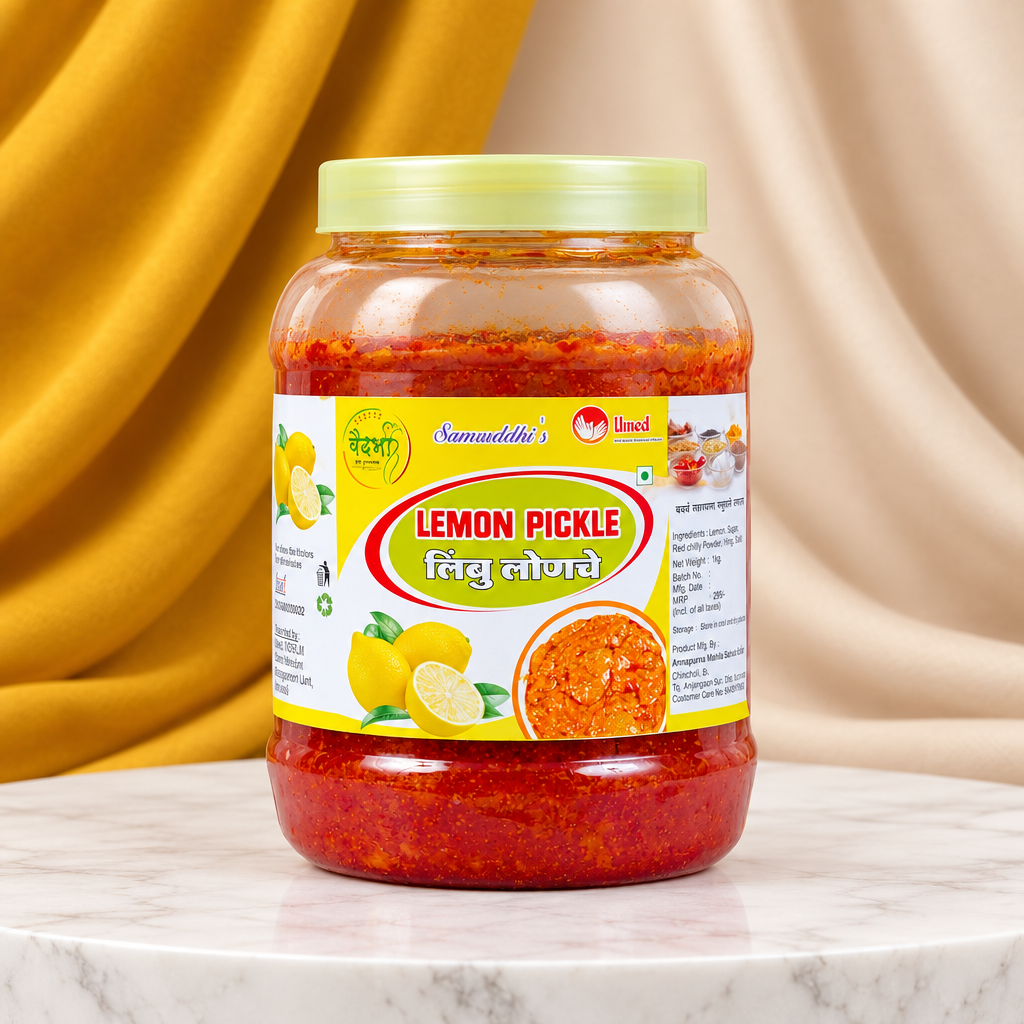 SAMRUDHI'S Lemon Pickle, Annapurna SHG, Natural Ingredients, No Artificial Colour, Pack of 1000gm