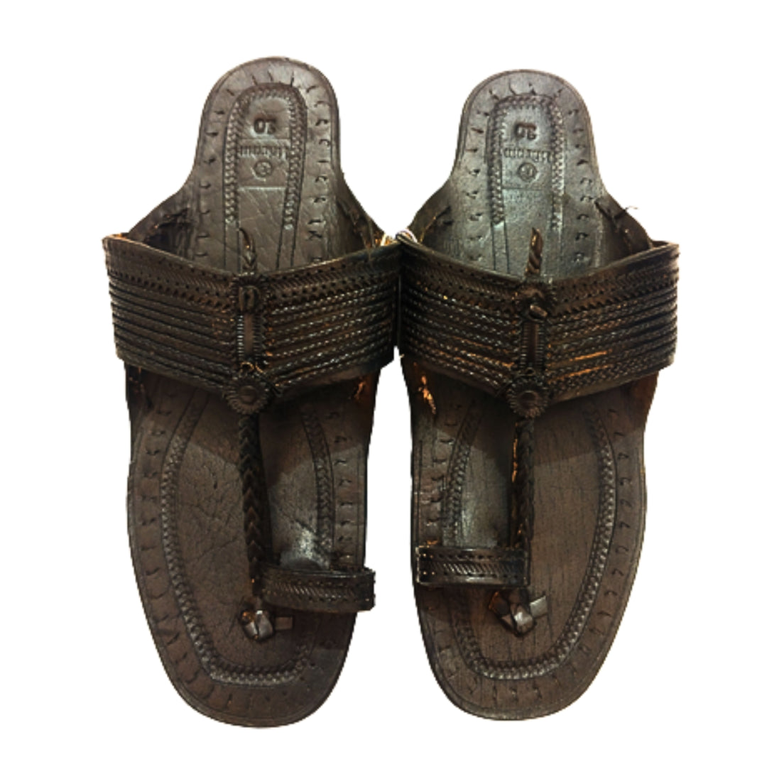 LIDCOM Puda Kapashi Kolhapuri Chappal Genuine Leather Handcrafted Black Traditional Footwear Pack of 1