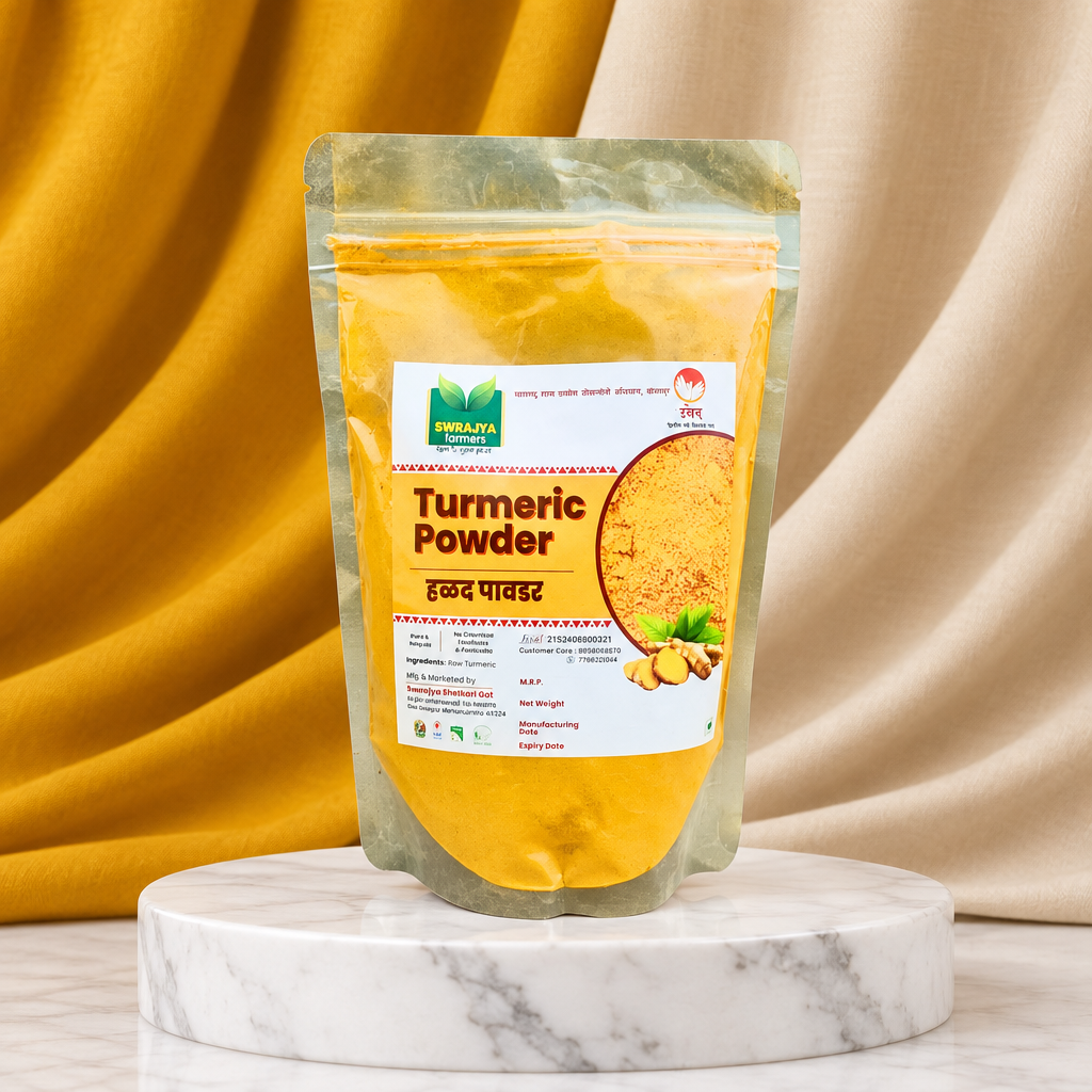 SWARAJYA Farmers Handmade Turmeric Powder Pack of 250 gm Sweet Chemical Free Pure Natural No Artificial Colour No Added Flavour Traditional
