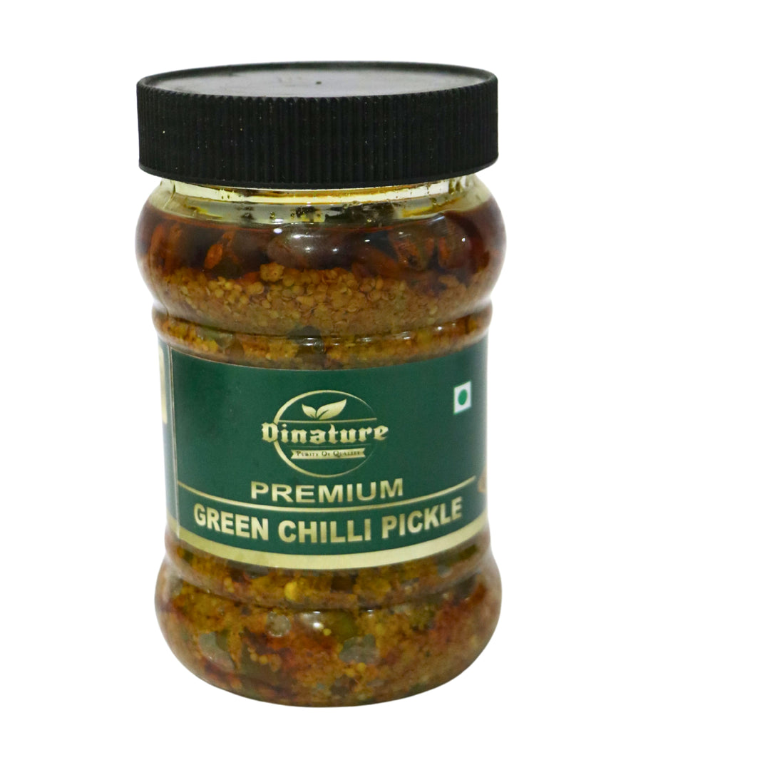 DINATURE, Green Chilli Pickle, Spicy, Handmade Pickle, Natural Ingredient, No Artificial Essence, Pack of 200 gm