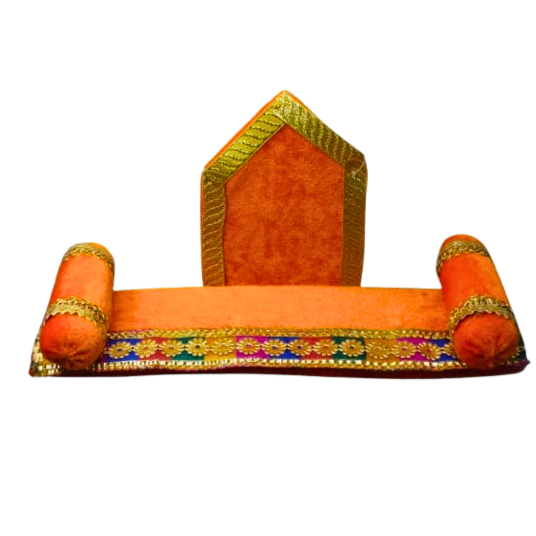 MORAYA Orange Velvet Shahi Aasan for God Idol/Chowki Aasan, Kapda Cloth for Puja, Shelf Home Mandir, God Idol Sitting Golden Less, Rukhamini SHG, Pack Of 1