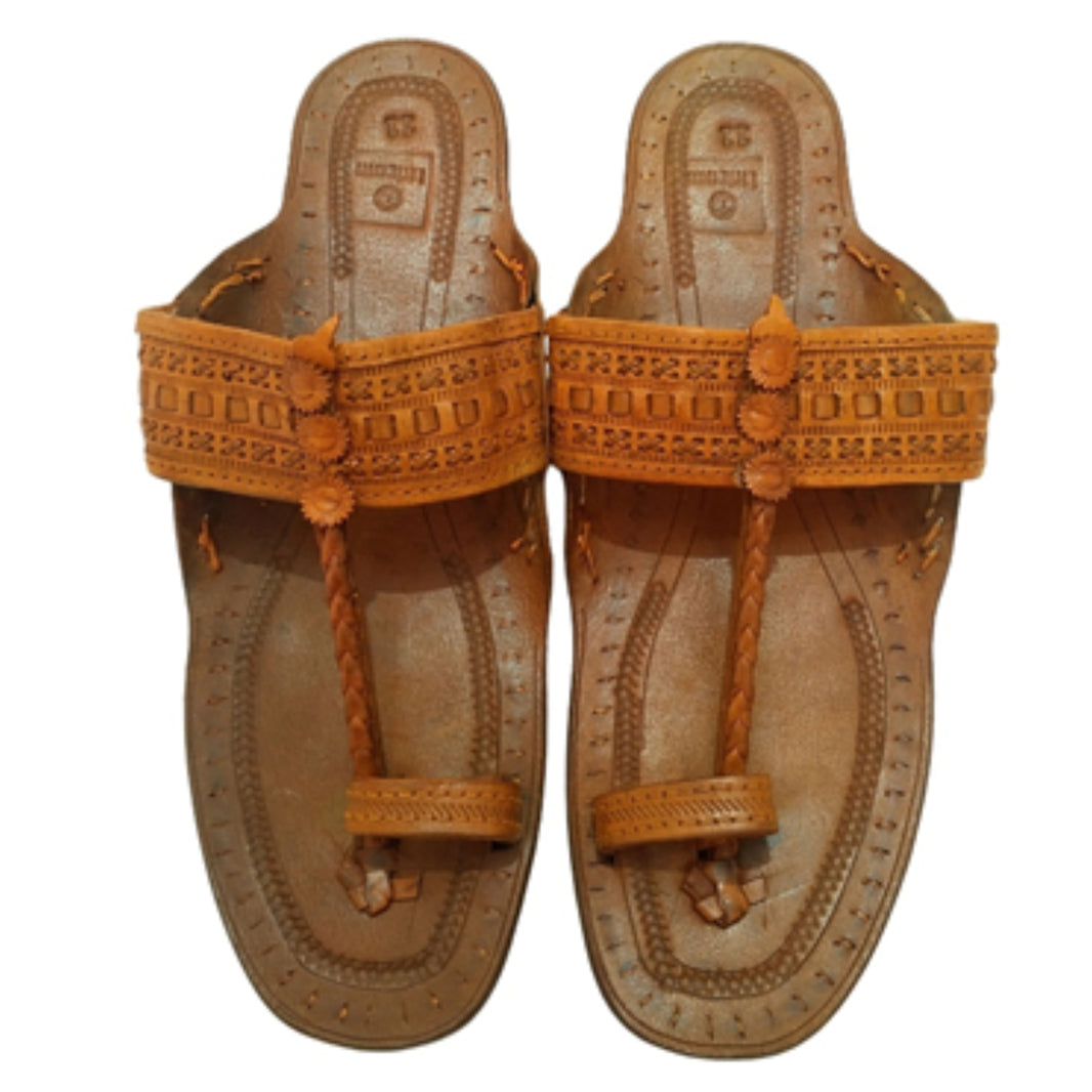 LIDCOM A Design Kolhapuri Chappal Genuine Leather Handcrafted Tan Pack of 1