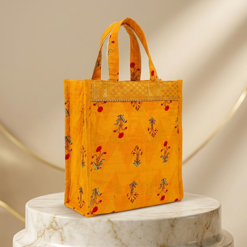 MAULI Handmade Yellow Cloth Tiffin Bag, Medium, 1 Piece