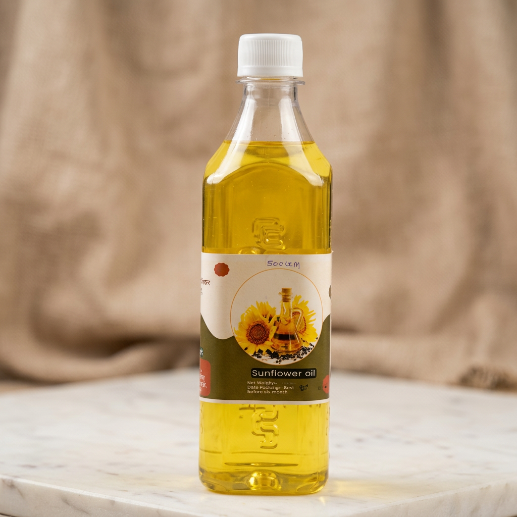DURGA Cold Oil Sunflower Oil, wooden Pressed Oil, Durgadevi SHG, Natural, Chemical Free, 500 ml