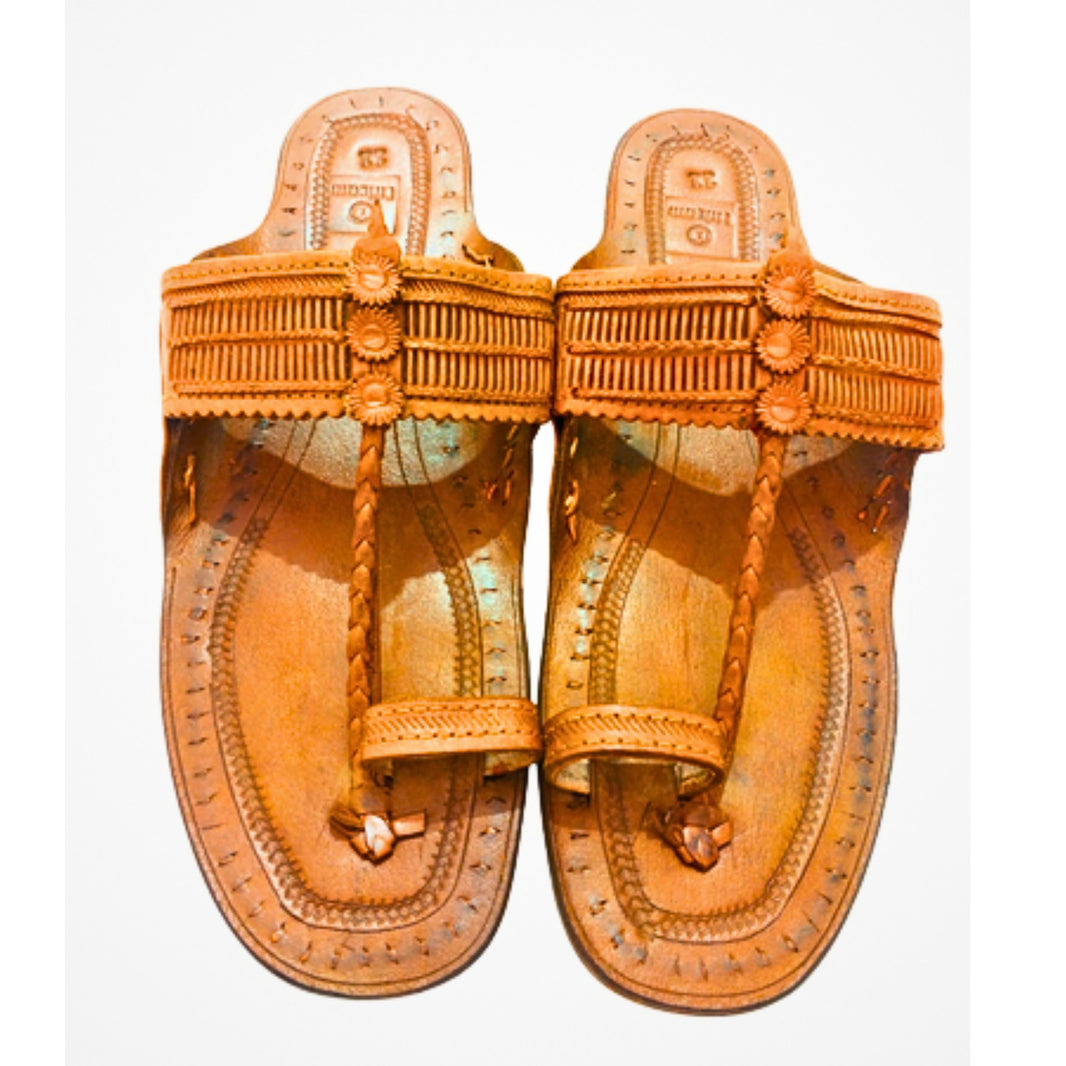 LIDCOM E Design Kolhapuri Chappal GI Tag Genuine Leather Handcrafted Tan Pack of 1