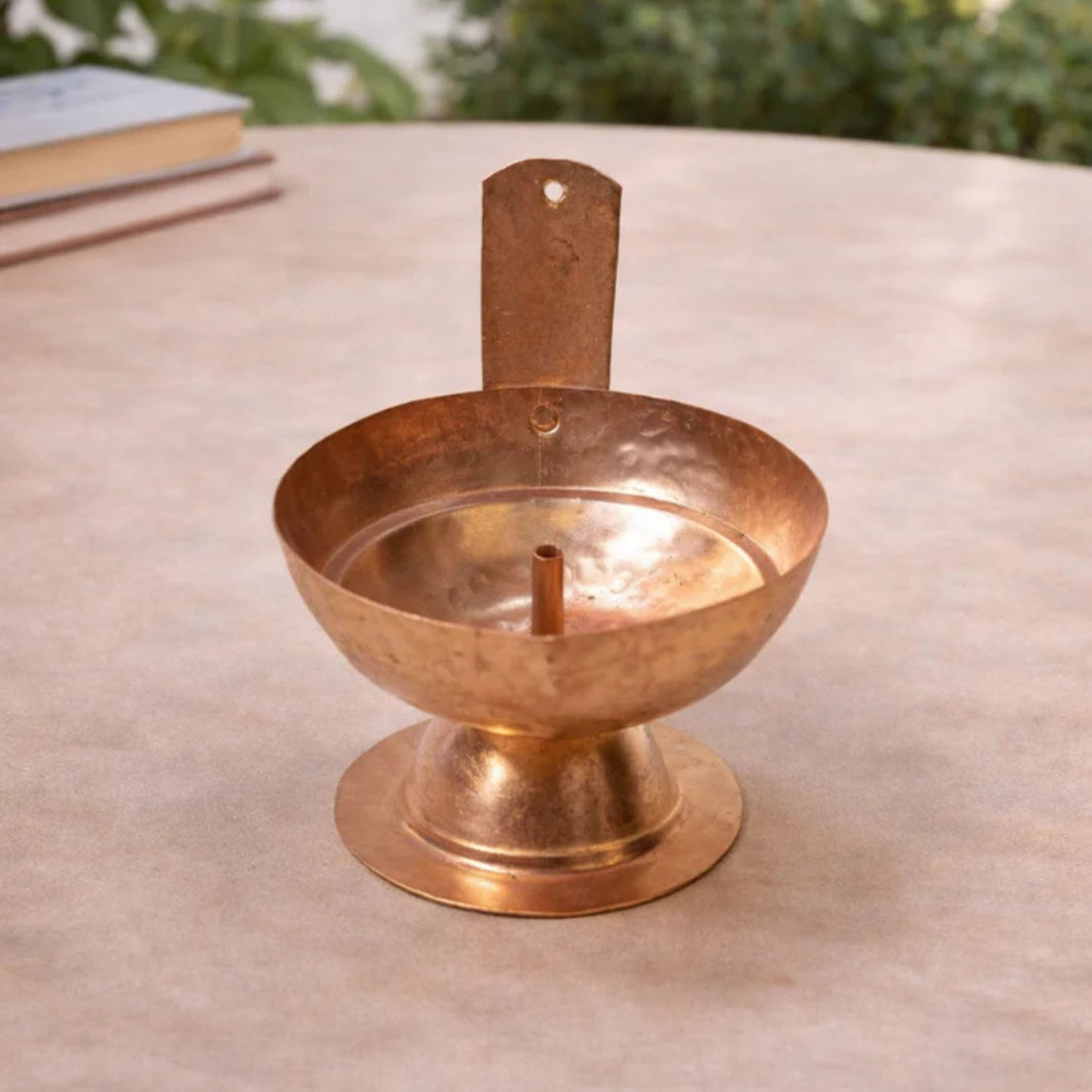 GRAMIN ARTIST Handmade Copper Lamp With Base Ojas Size No 4 Pack Of 1 Piece Traditional Pooja Diya Decorative Spiritual Home Decor