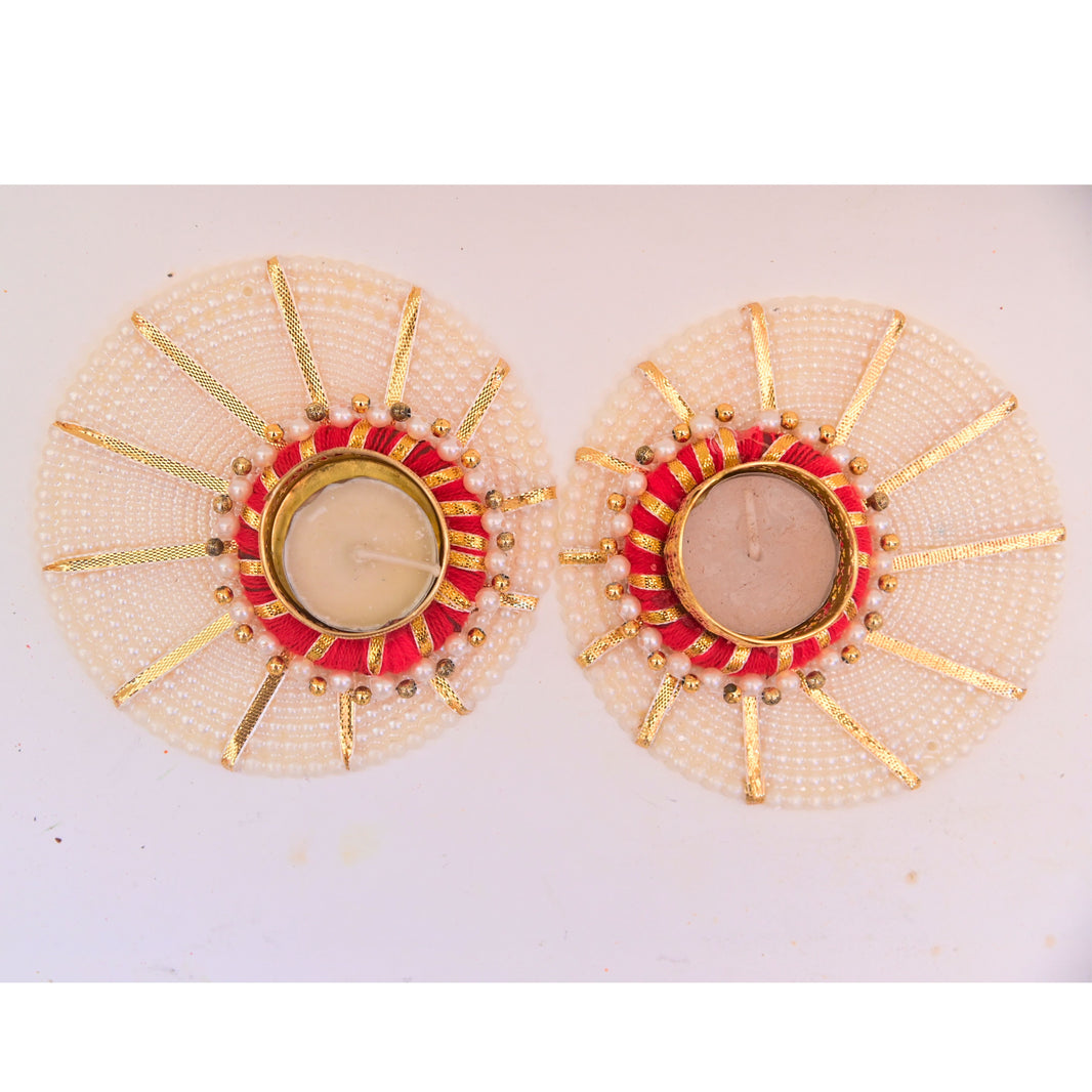 SNEHAL'S CRAFT House Circle Multicolour Moti Golden Less Candle Holder, 4x4, Made By Krantijyoti SHG, Pack of 2 Pieces