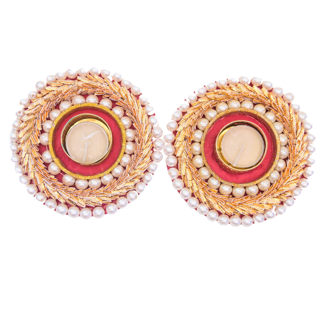 SNEHAL'S CRAFT House Circle Multicolour Moti Less Base Candle Holder, 4x4, Made By Krantijyoti SHG, Pack of 2 Pieces
