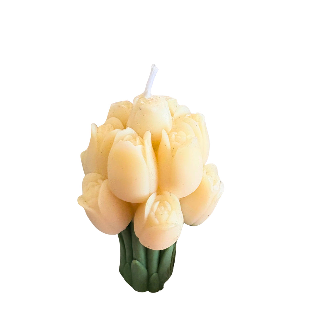 HANDCRAFTED BLISS Tulip Bouquet White Candle 4x3 Inch Handmade Decorative Candle Without Glass Colorful Home Decor Gift Pack of 1 Piece