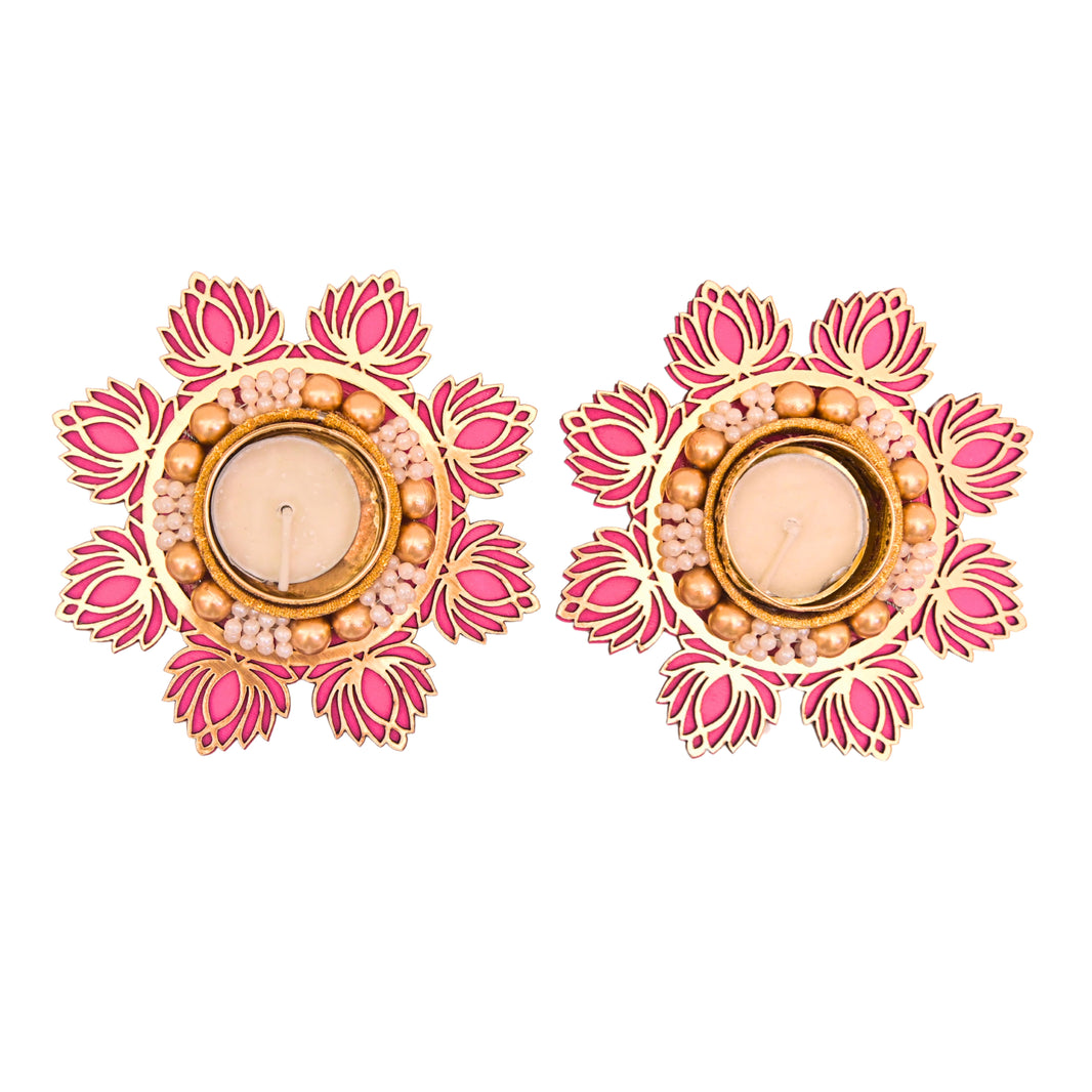 SNEHAL'S CRAFT House Lotus Flower Circle Candle Holder, 1.5x1.5, Made By Krantijyoti SHG, Pack of 2 Pieces