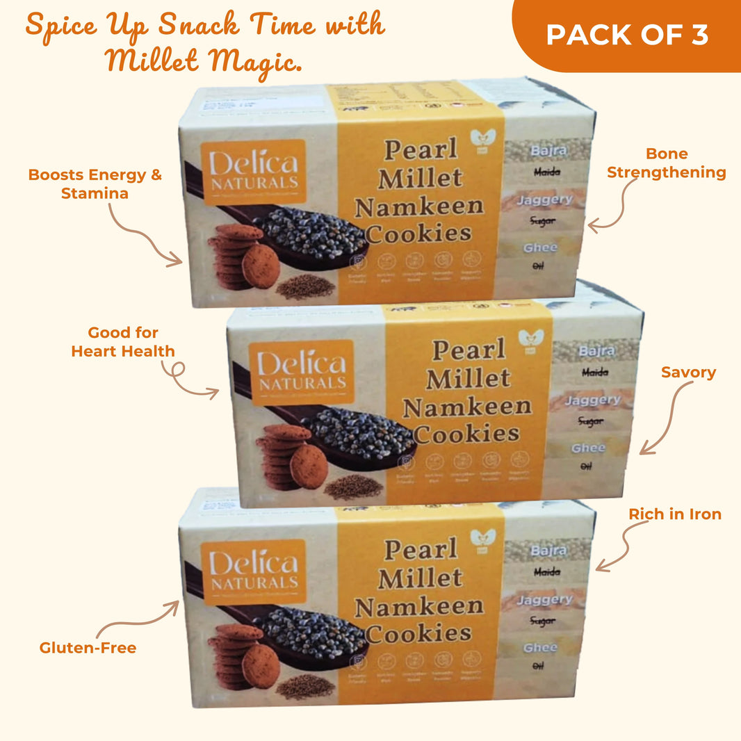 DELICA NATURALS Bajra Namkeen Cookies, Pack of 3, Stri Shakti SHG, Made by Jaggery & Ghee, No Maida, No Sugar, Pack of 100 gm