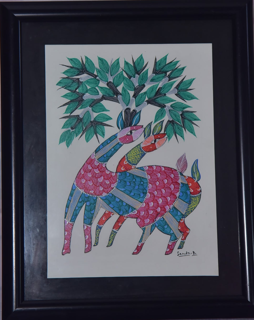 SHILPI SAKHI, Tribal Wall Art, Handcrafted Artwork of Colorful Deer and Tree Design, Decor, Local Craftsmanship, Pack Of 1