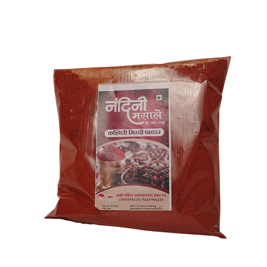 NANDINI MASALE, Kashmiri Mirch Powder, Sakhi SHG, Natural Ingredients, No Artificial Essence, Pack of 200 gm