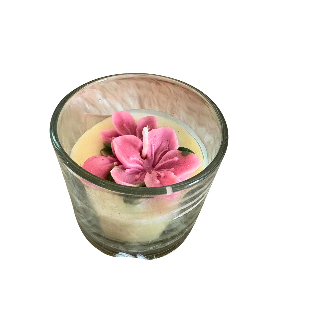 HANDCRAFTED BLISS Lotus Candle Pink 2.5x3 Inch Handmade Decorative Candle with Glass Bowl Ethnic Home Decor Gift Pack of 1 Piece