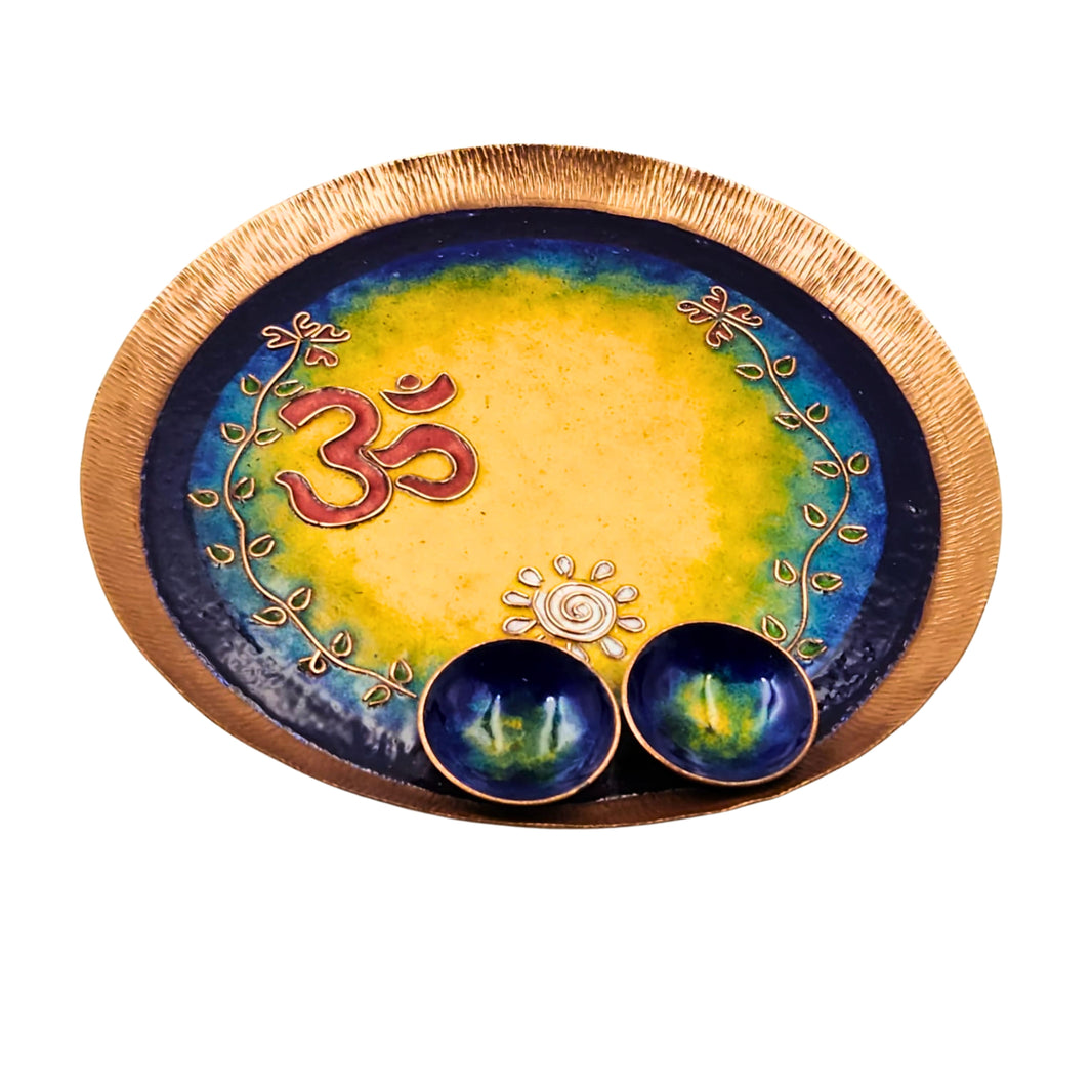 TAMRAKALA Om Pooja Thali Pack Of 1 Item Decorative Spiritual Prayer Ritual Thali Traditional Devotional Use