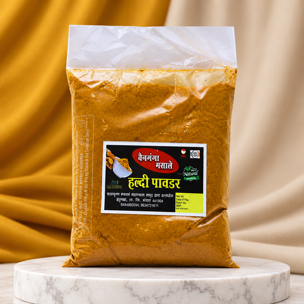 VAINGANGA VAIGAON Turmeric Powder Bhandara, Rani Lakshmi SHG, Made By Natural Ingredients, No Artificial Chemical, Pack of 500 gm