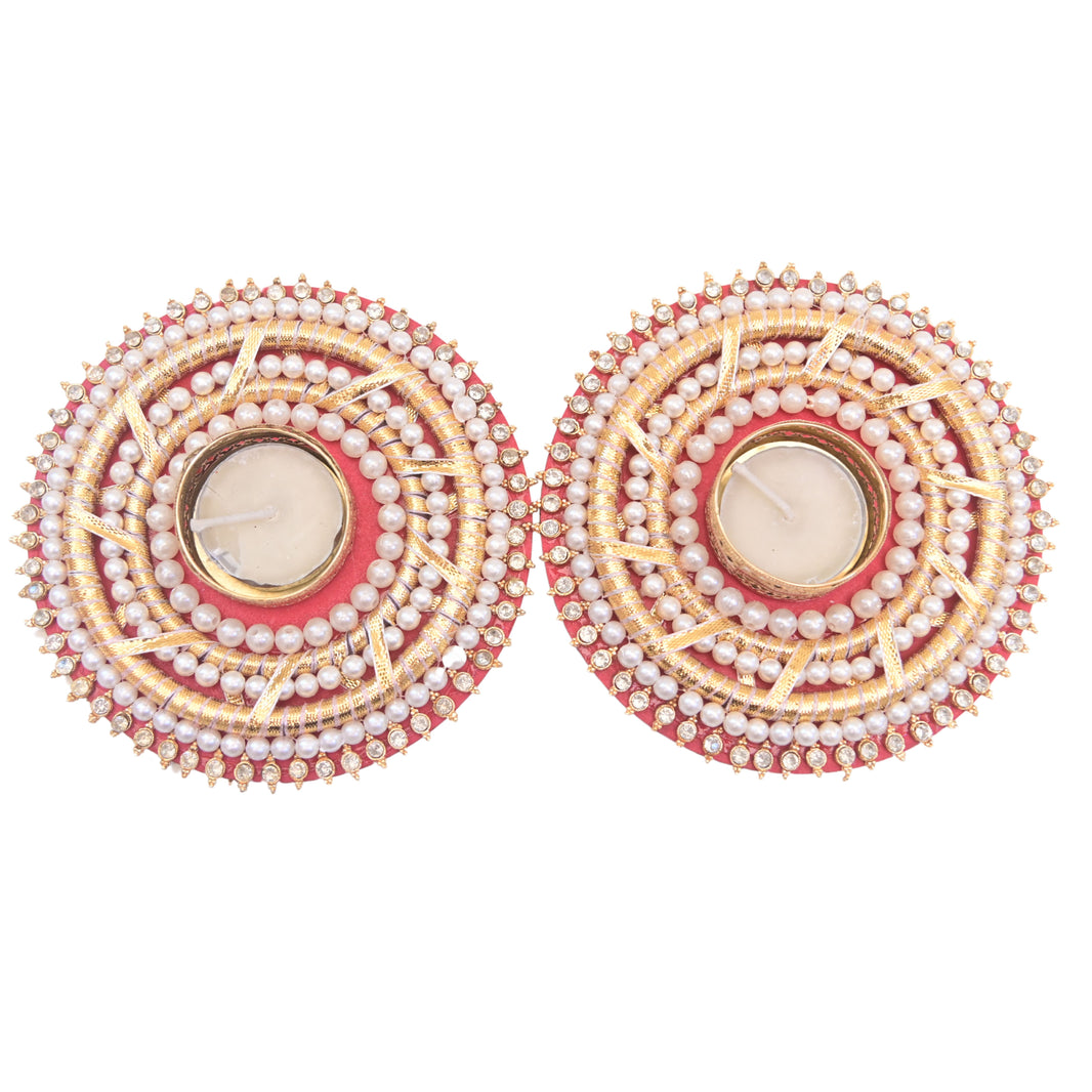 SNEHAL'S CRAFT House Golden Less With Moti Kundan Circle Candle Holder, 5x5, Made By Krantijyoti SHG, Pack of 2 Pieces