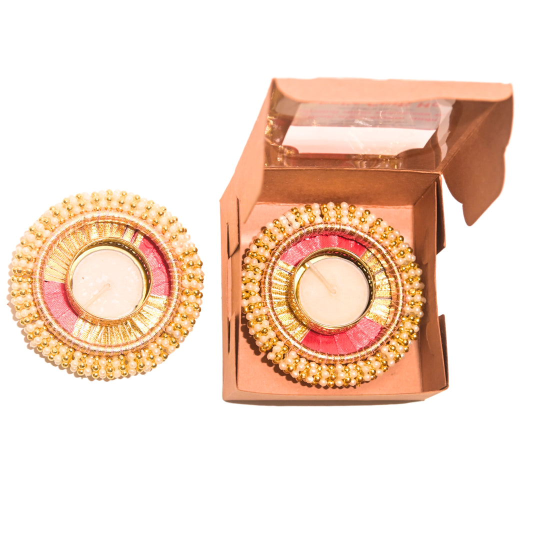 SNEHAL'S CRAFT House Golden Less With Moti Square Candle Holder, 5x5, Made By Krantijyoti SHG, Pack of 2 Pieces