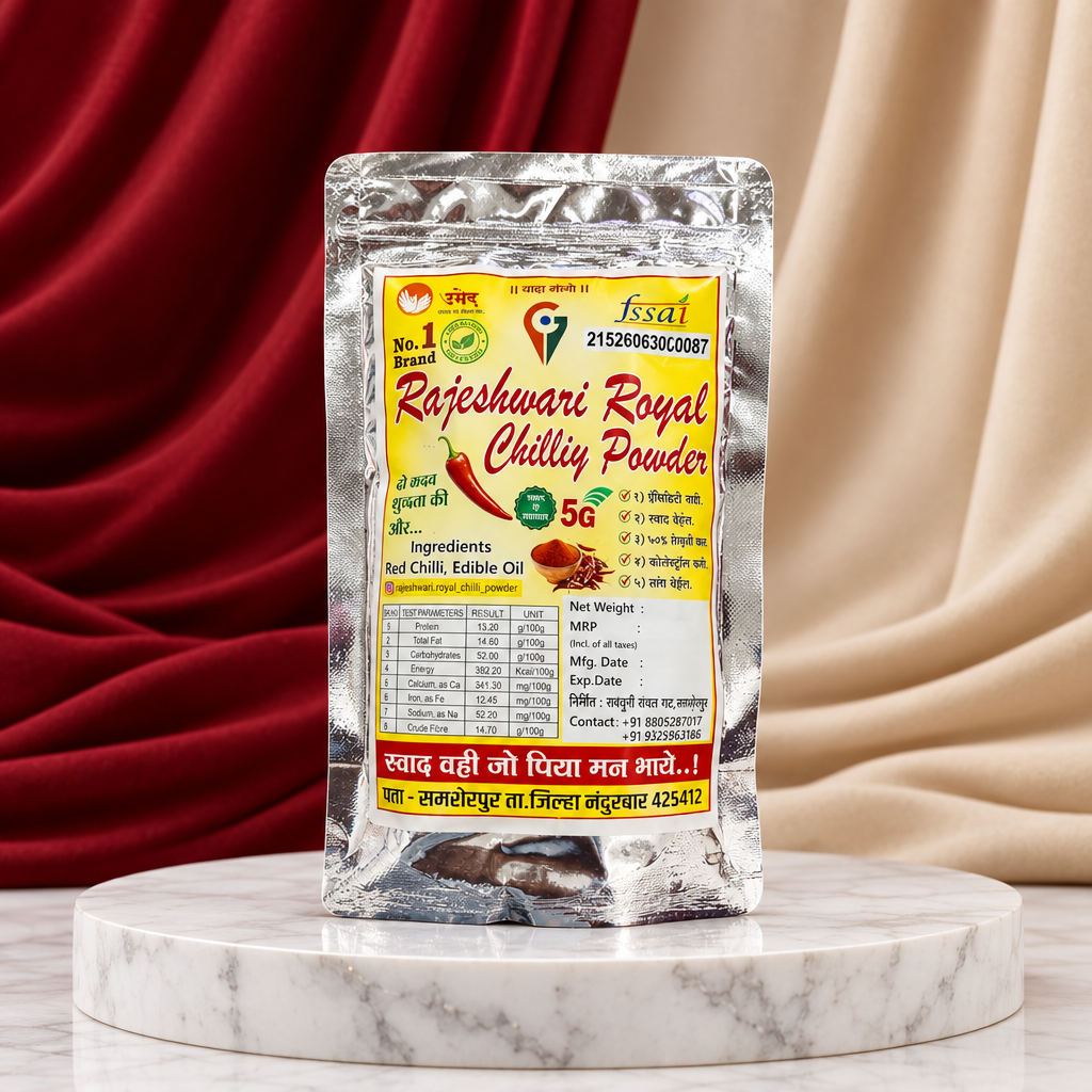 RAJESHWARI ROYAL 5G Chilli Powder Red Chilli Powder Pack of 500 gm Premium Rich Color Spicy Flavor Traditional Cooking Spice Hygienically Processed Fresh
