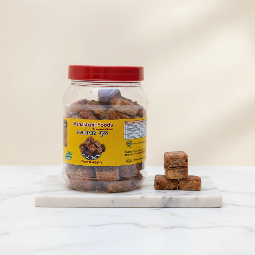 MAHALAXMI FOODS Pure Deshi Gul Jaggery Cubes Natural Chemical Free Pack of 500 gm