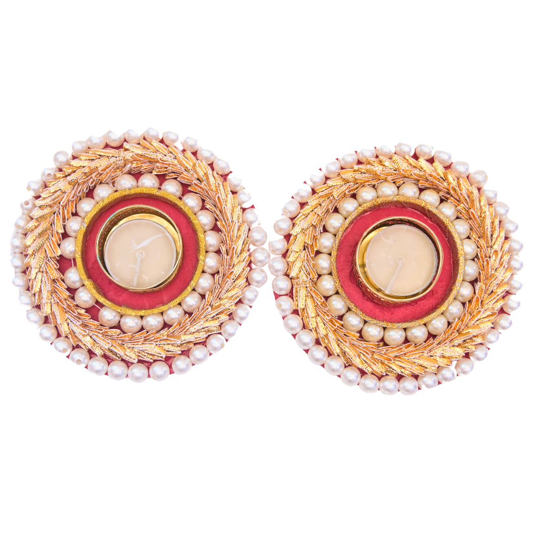 SNEHAL'S CRAFT House Golden Less With Moti Circle Candle Holder, 6x6, Made By Krantijyoti SHG, Pack of 2 Pieces