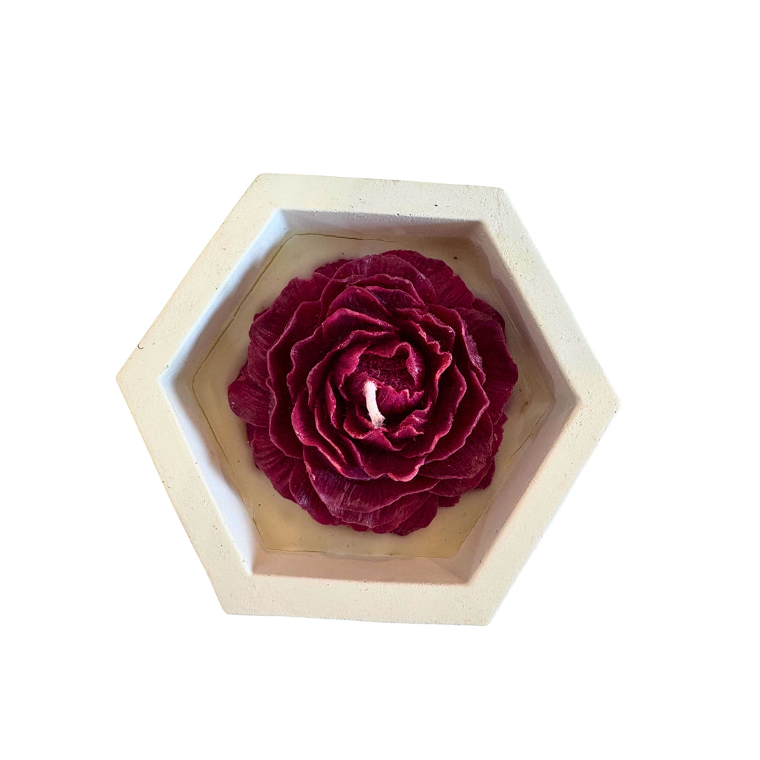 HANDCRAFTED BLISS Lotus Candle 4.5x4.5x2 Inch Handmade Decorative Candle with White Cement Bowl Ethnic Home Decor Pack of 1 Piece