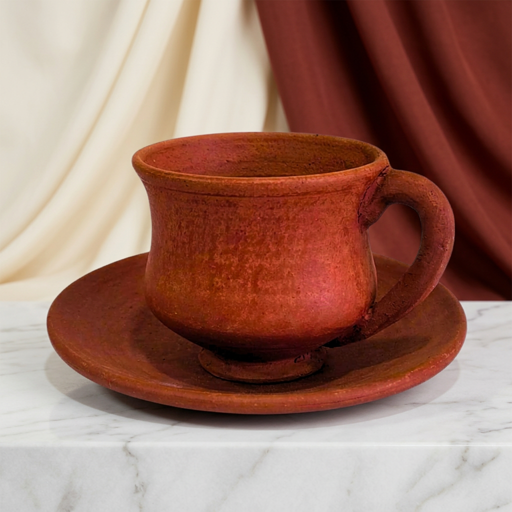YASHASWINI MAHILA PG - Clay Tea Cup with Saucer (Bashi) | Natural, Pure, Traditional, Handmade | 1