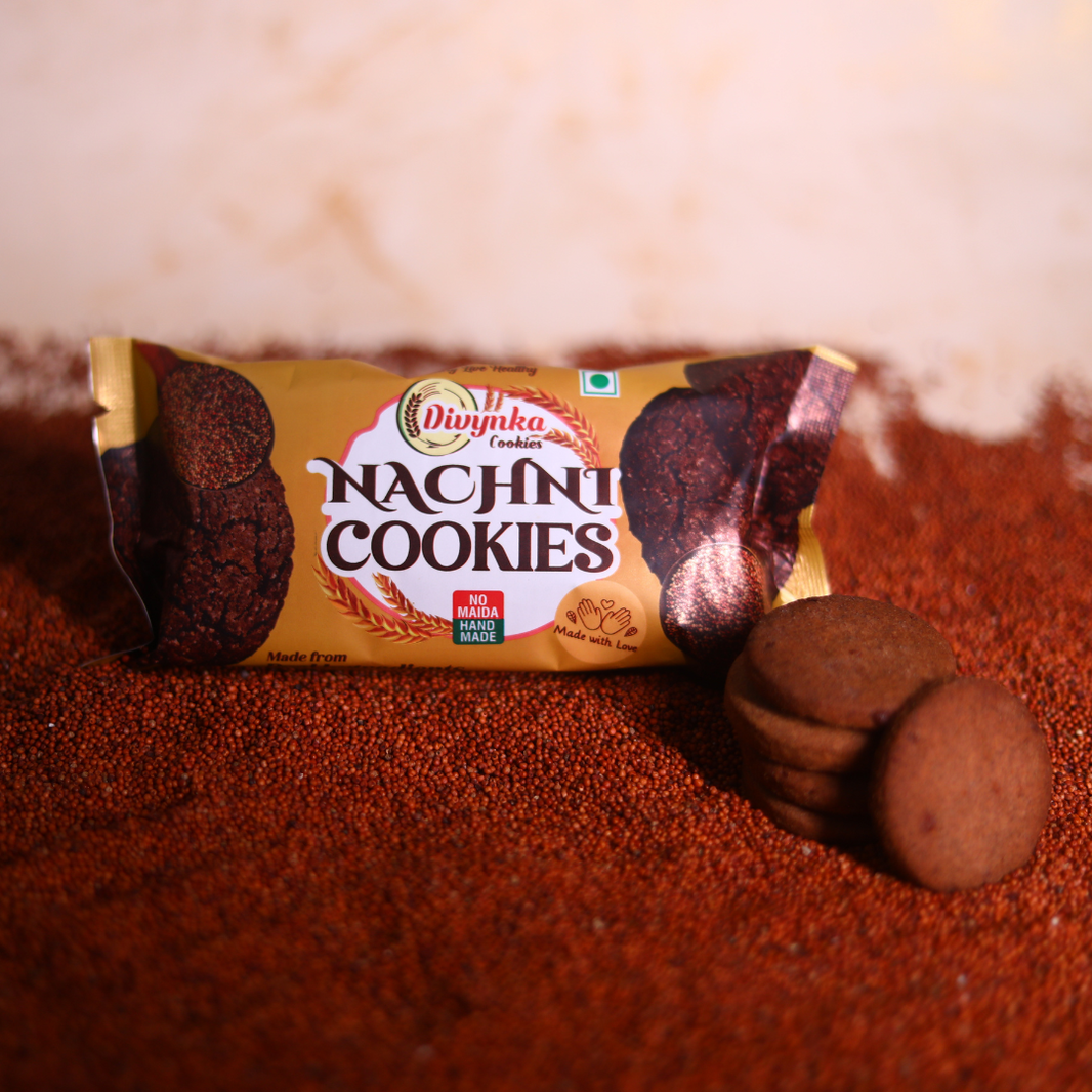 DIVYNKA Hand-made Nachani Cookies, Made by Organic Jaggery, No Maida, No Artificial colour, Pack of 100 gm