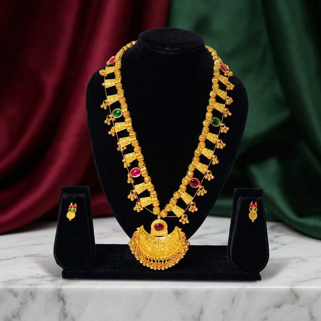 EKTA HANDMADE JEWELLERY Kolhapuri Saj Pack of 1 Piece Traditional Artificial Har Golden Micro Polished Ethnic Maharashtrian Necklace Handmade