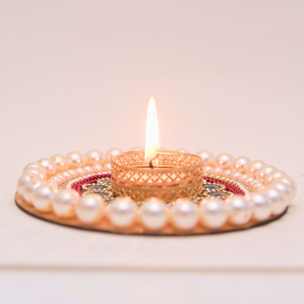 SNEHAL'S CRAFT House Golden Less With Moti Circle Candle Holder, 5x5, Made By Krantijyoti SHG, Pack of 2 Pieces