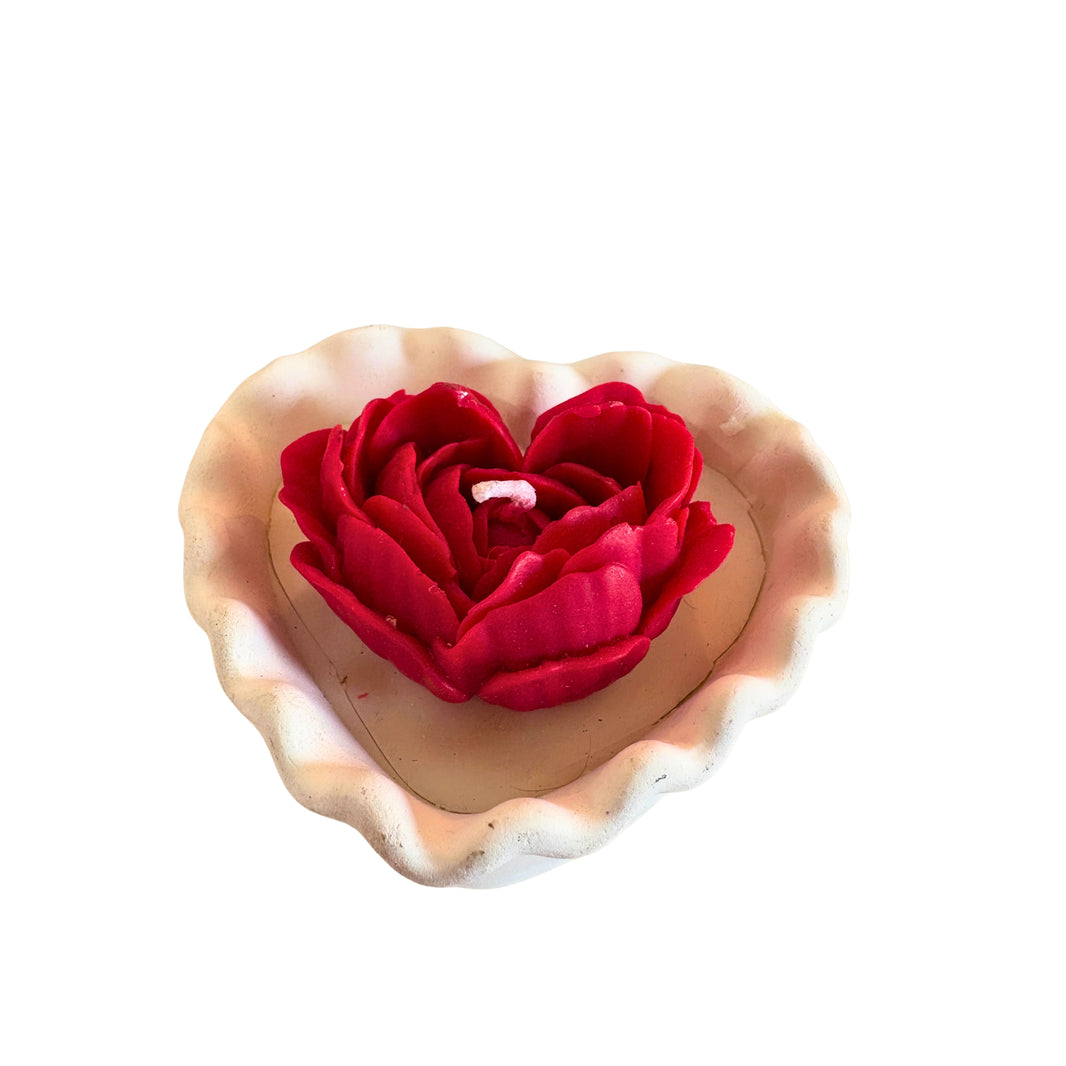 HANDCRAFTED BLISS Rose Heart Shape Candle 4x3.5x2.5 Inch Handmade Decorative Candle with Glass Bowl Romantic Gift Home Decor Pack of 1 Piece