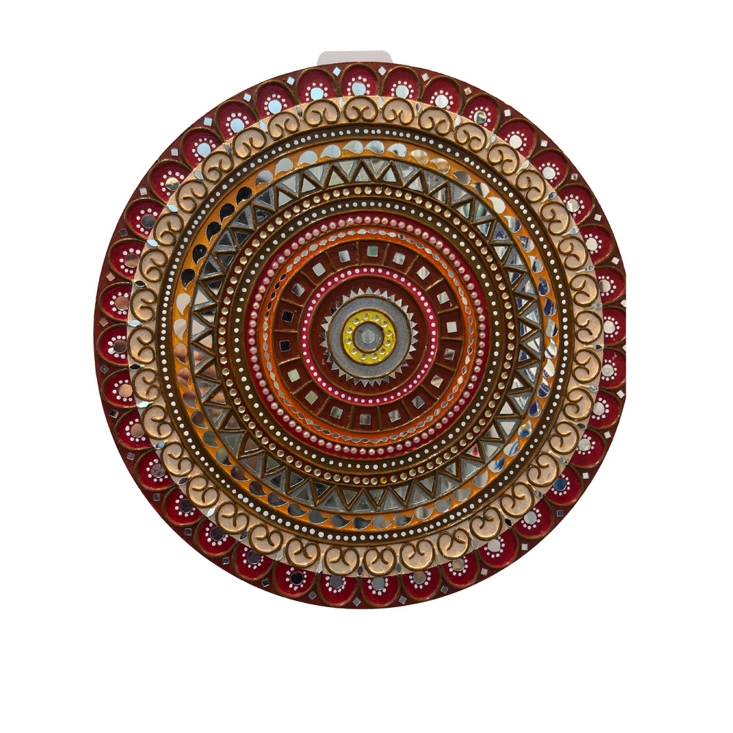 SUJATA CREATIONS Multicolour Round Lippan Art 15 Inch Handmade Decorative Wall Showpiece Ethnic Home Decor Pack of 1 Piece