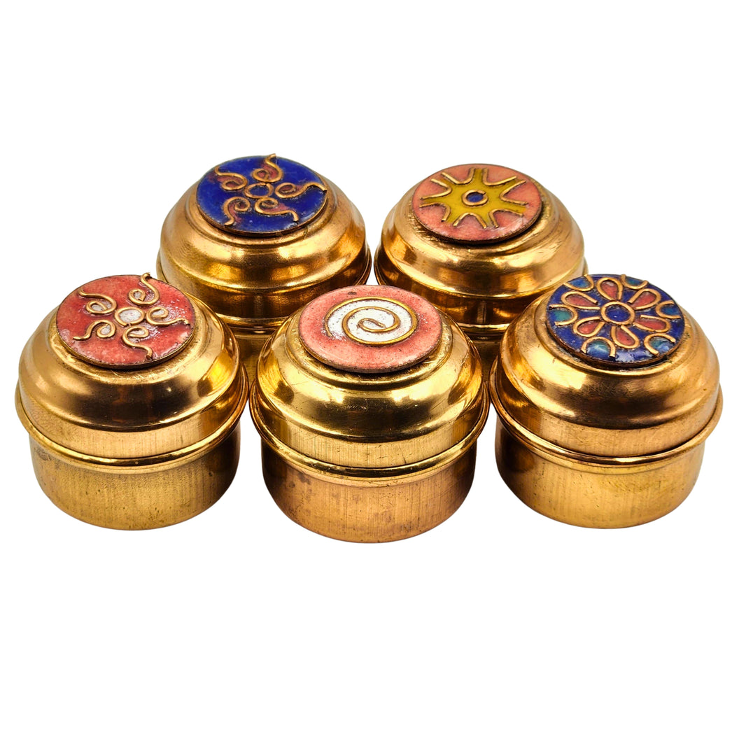 TAMRAKALA Copper Dibbi Enamel Combo Pack Of 1 Item Decorative Copper Storage Container Pooja Utility Set