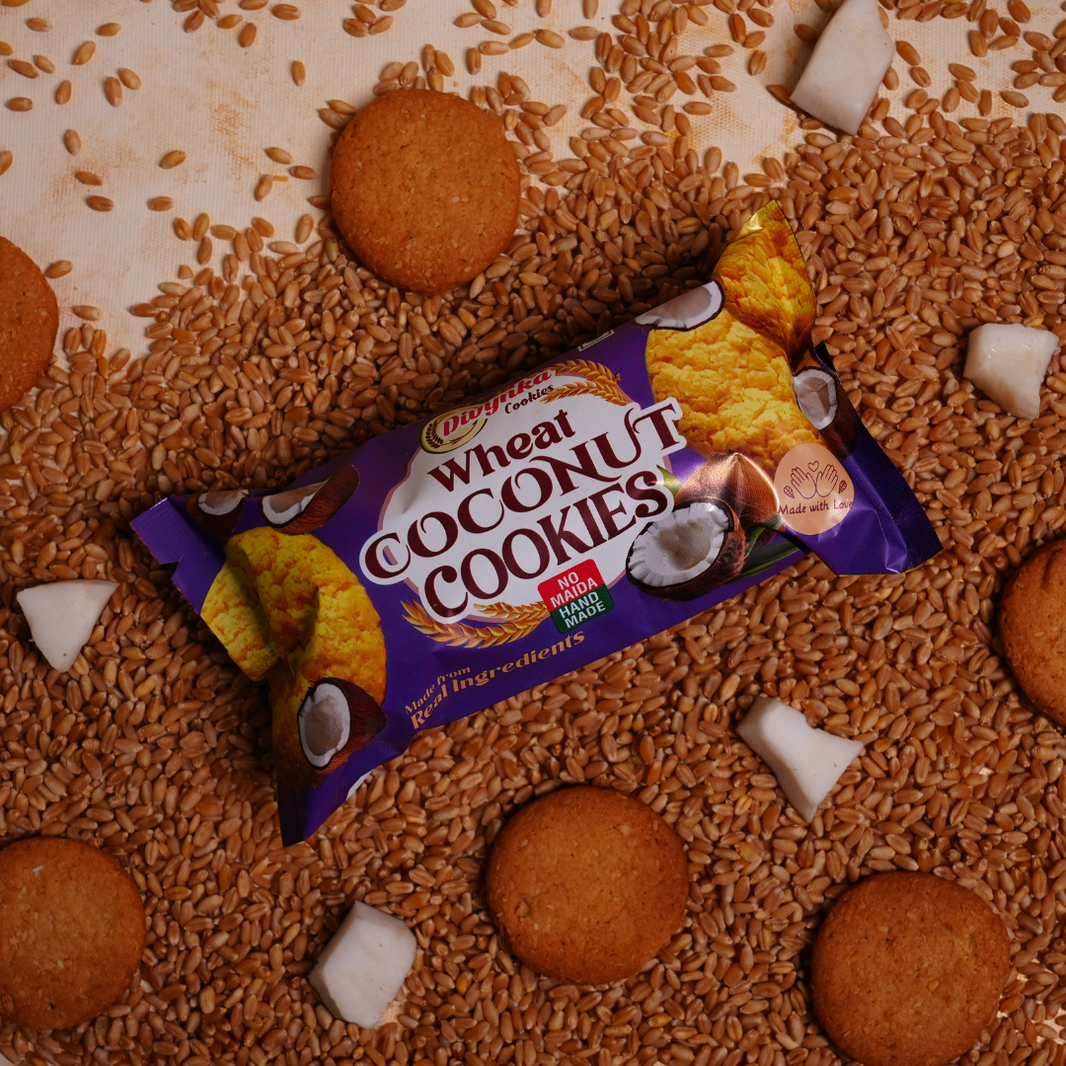 DIVYNKA Hand-made Wheat Coconut Cookies, No Maida, No Artificial colour, Pack of 100 gm