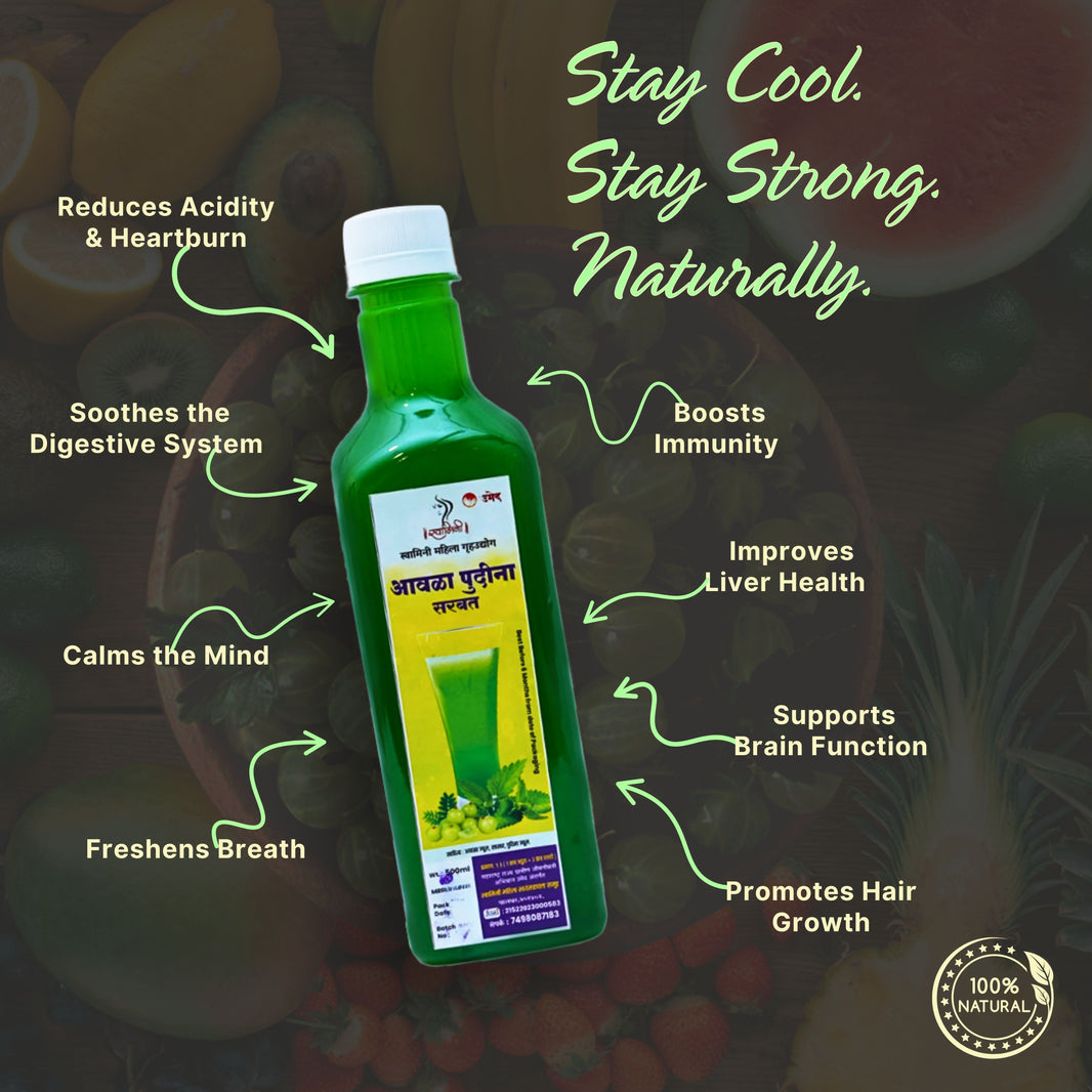 SWAMINI, Amala Pudina Sharbat, Natural Ingredients, No Artificial Essence, Pack of 500 ml