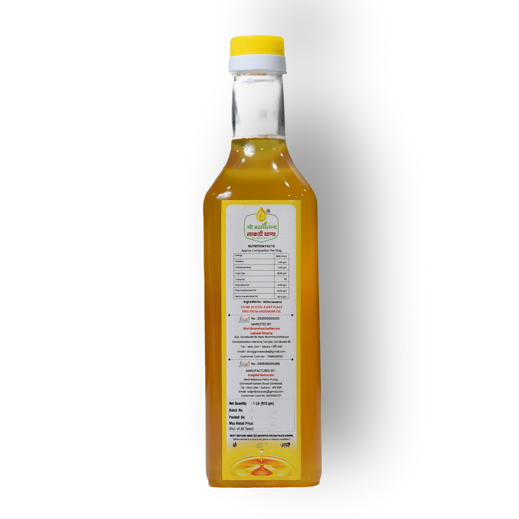 KALPNIL Pure Sesame Oil, wooden Pressed Oil, Samarth SHG, Natural, Chemical Free, 1000 ml