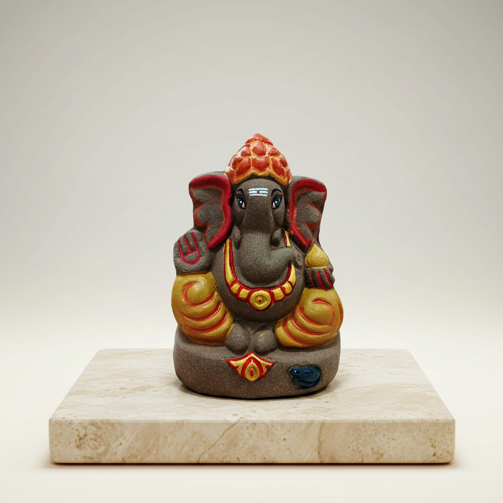 OM SAI SHG, Gomai Eco-Friendly Shenacha (CowDung) Ganpati Statue 9 Inch,Handcrafted, Clay & Cow Dung, 100% Biodegradable, Pack of 1