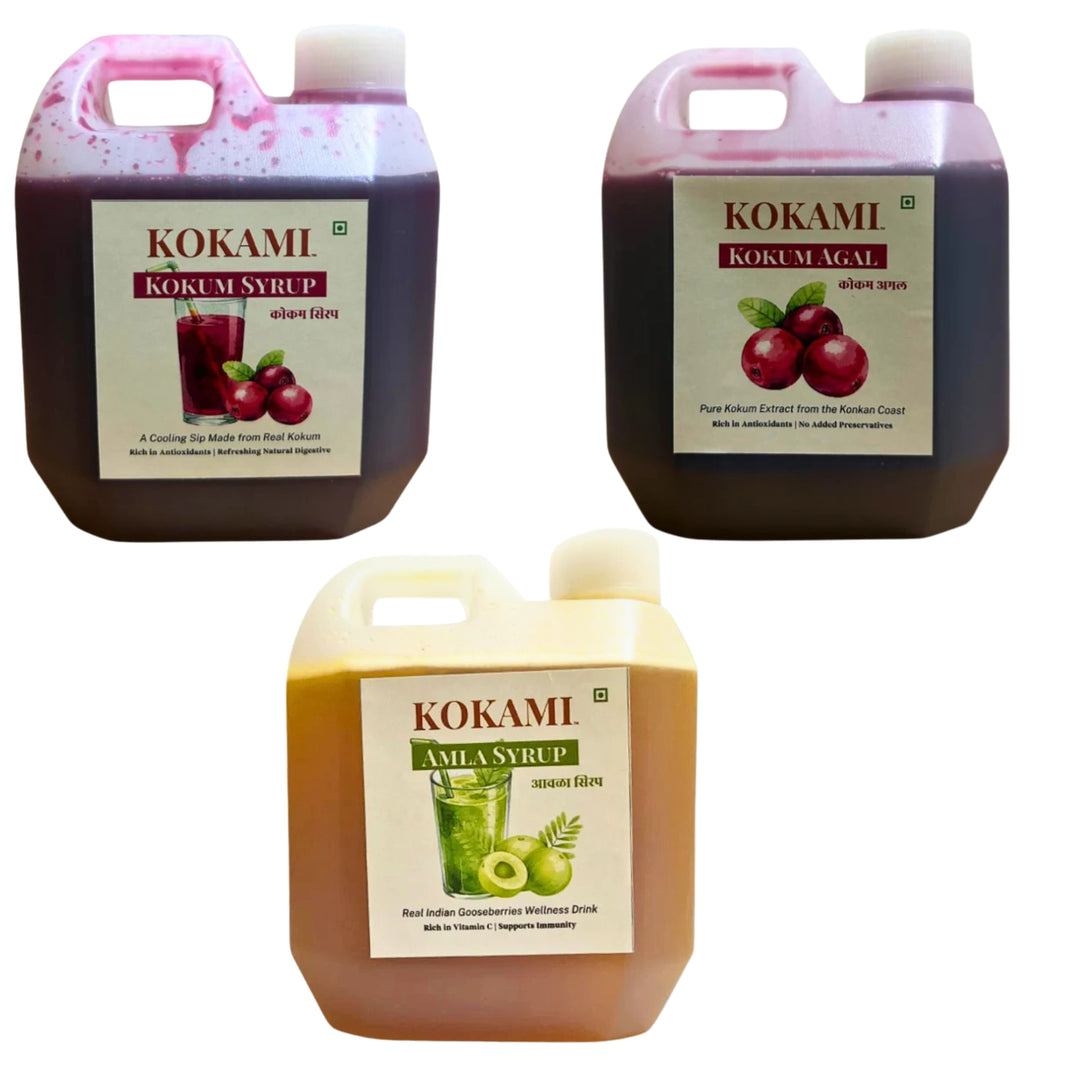 KOKAMI Amla Sharbat, Kokum Sharbat & Kokum Agal Combo, Durgalaxmi SHG, Traditional Summer Drink, 1 Pack of 500ml Each