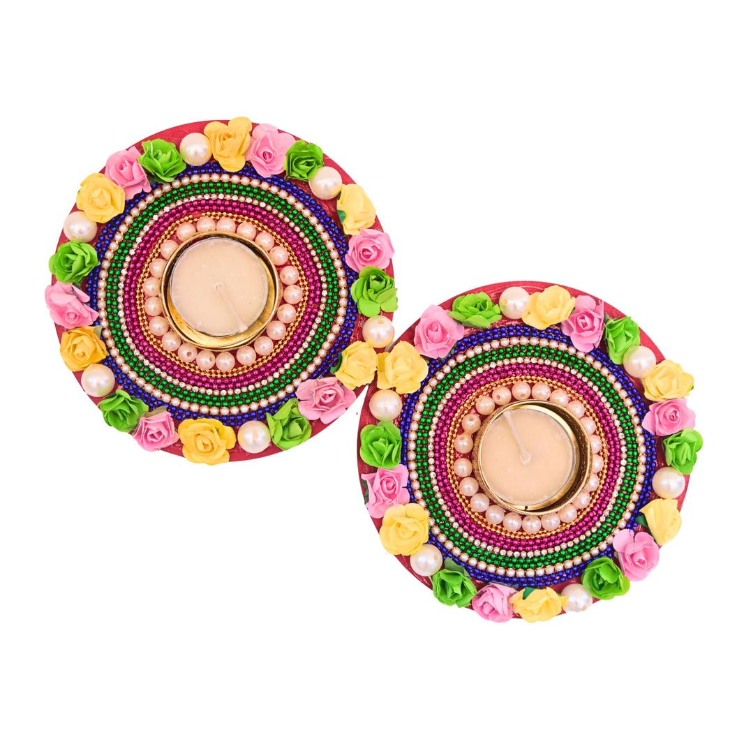 SNEHAL'S CRAFT House Multicolour Circle Candle Holder, 5x5, Made By Krantijyoti SHG, Pack of 2 Pieces