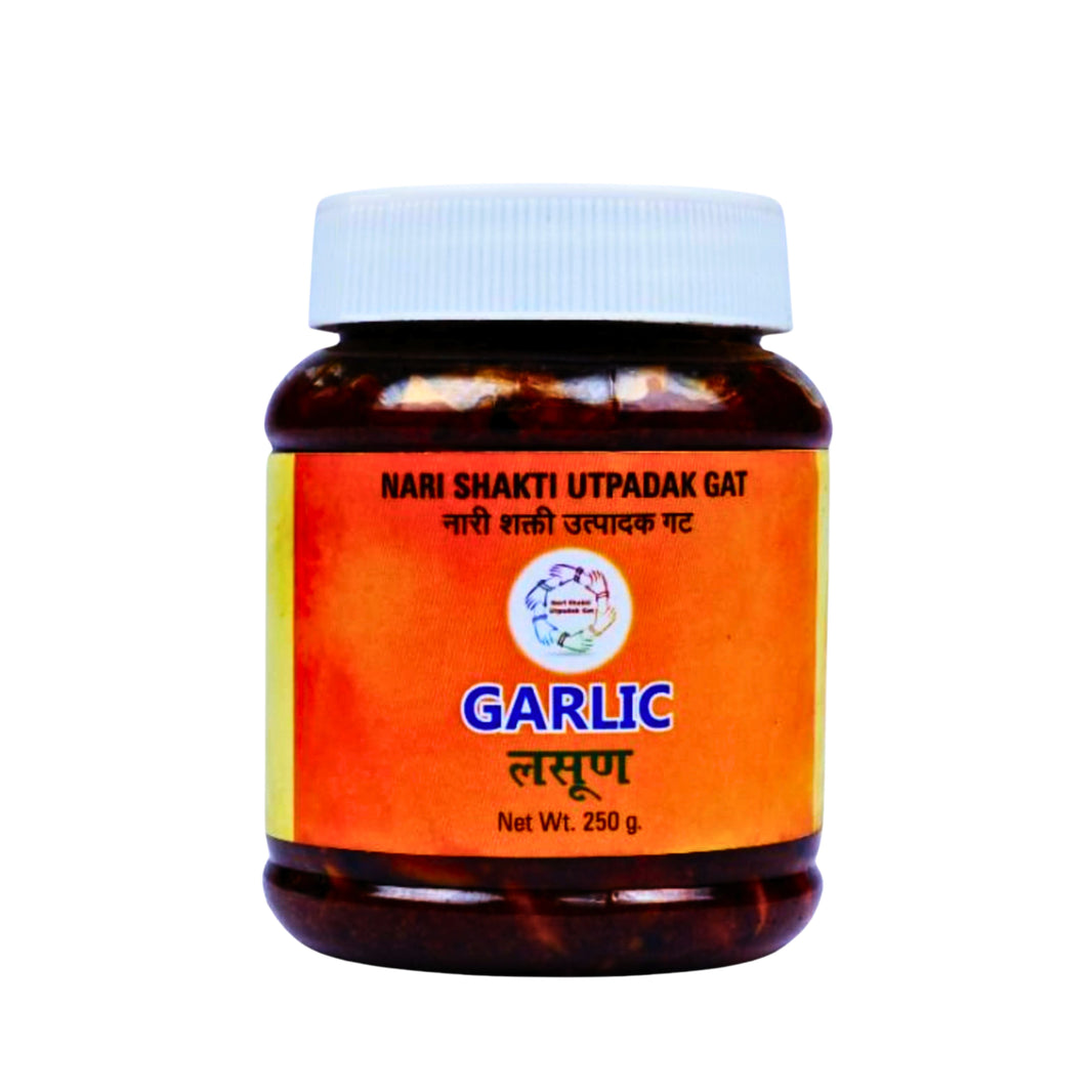 NARISHAKTI Garlic Pickle | Traditional Flavor, Premium Quality, Made by Women SHGs, Wholesome & Healthy | Pack of 250gm