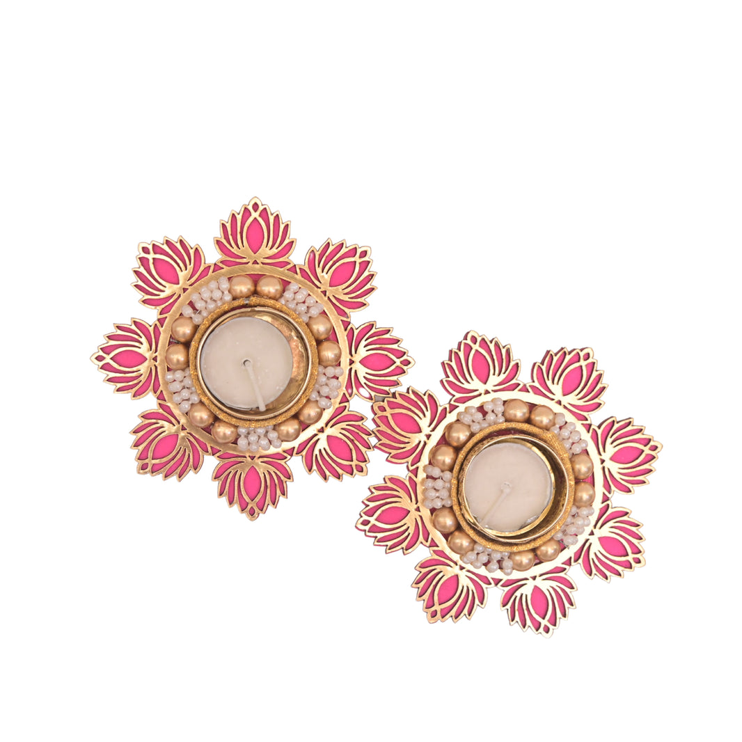 SNEHAL'S CRAFT House Lotus Flower Circle Candle Holder, 5x5, Made By Krantijyoti SHG, Pack of 2 Pieces
