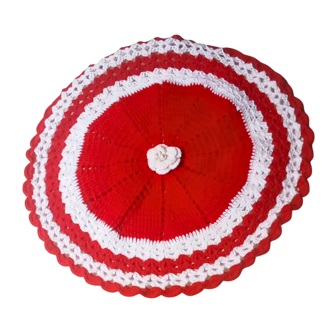 SAI SAMARTH Red White Combination Round Handkerchief Pack Of 1 Item Handcrafted Decorative Textile Accessory