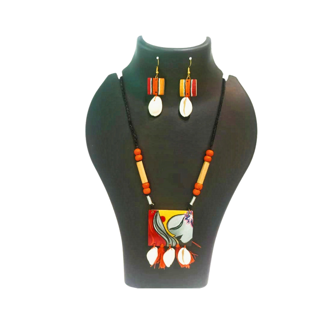 ECO AURA Chain Har, Bamboo Neckless with Ear Rings, Bamboo ART, Ujjwala SHG, Natural Wood, Local Craftsmanship, Pack of 1 No