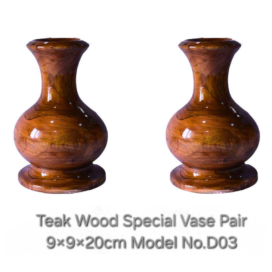 SHRUSHTI furniture Teak Wood Flower Vase big Pair Model ABCD Strong, sturdy and made for everyday kitchen use pack of 2