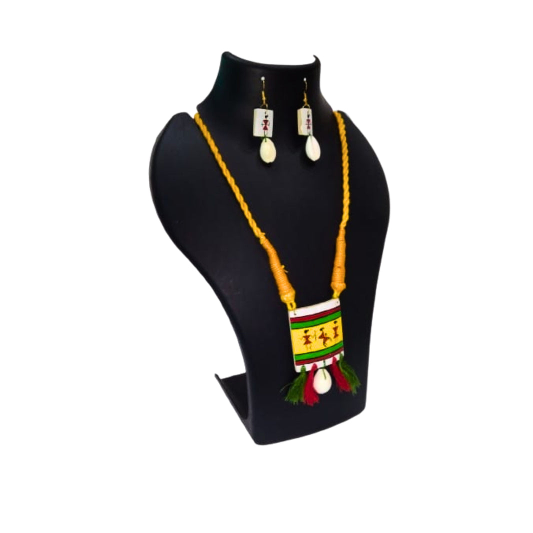 ECO AURA Patti Har, Bamboo Neckless with Ear Rings, Bamboo ART, Ujjwala SHG, Natural Wood, Local Craftsmanship, Pack of 1 No